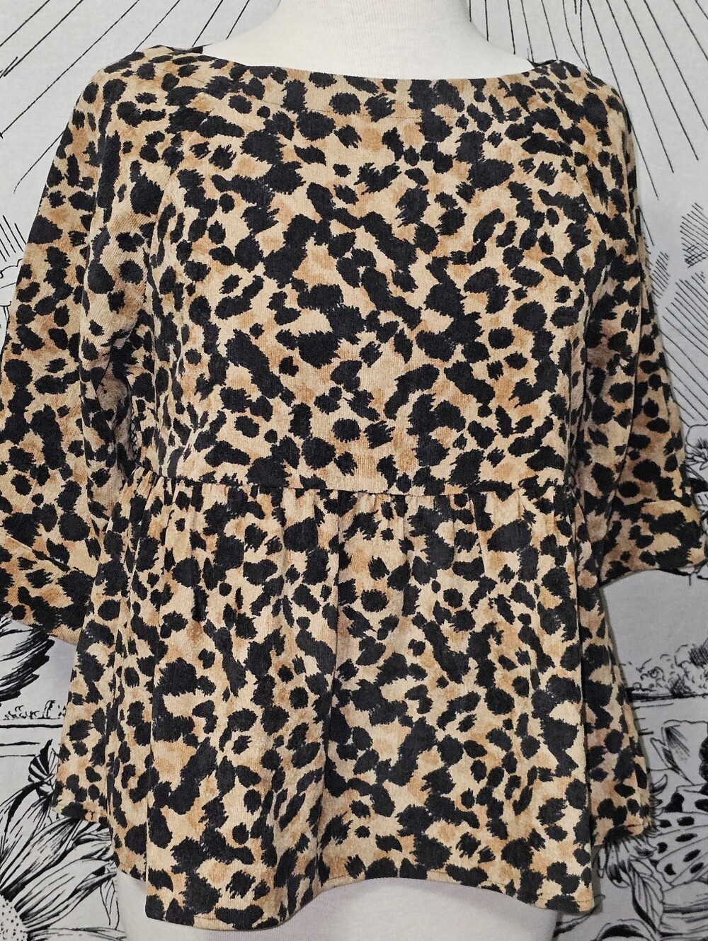 THML Large Leopard Print Peplum Top in Tan and Black